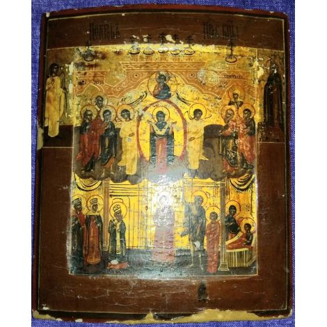 Икона деревянная "Покров" многочисленные святые 324