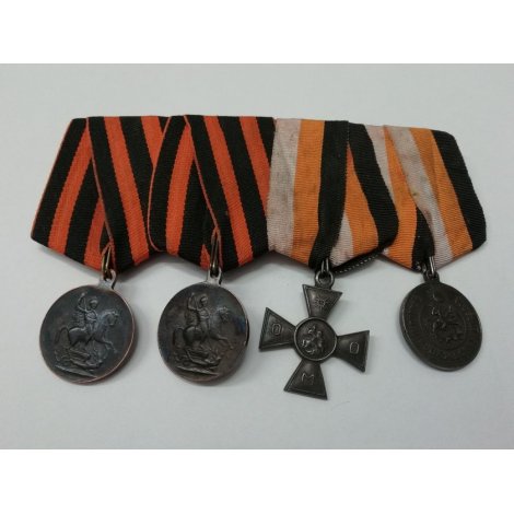 Колодка Белое движение Крест, 3 медали "За храбрость", 4,3,2 степени